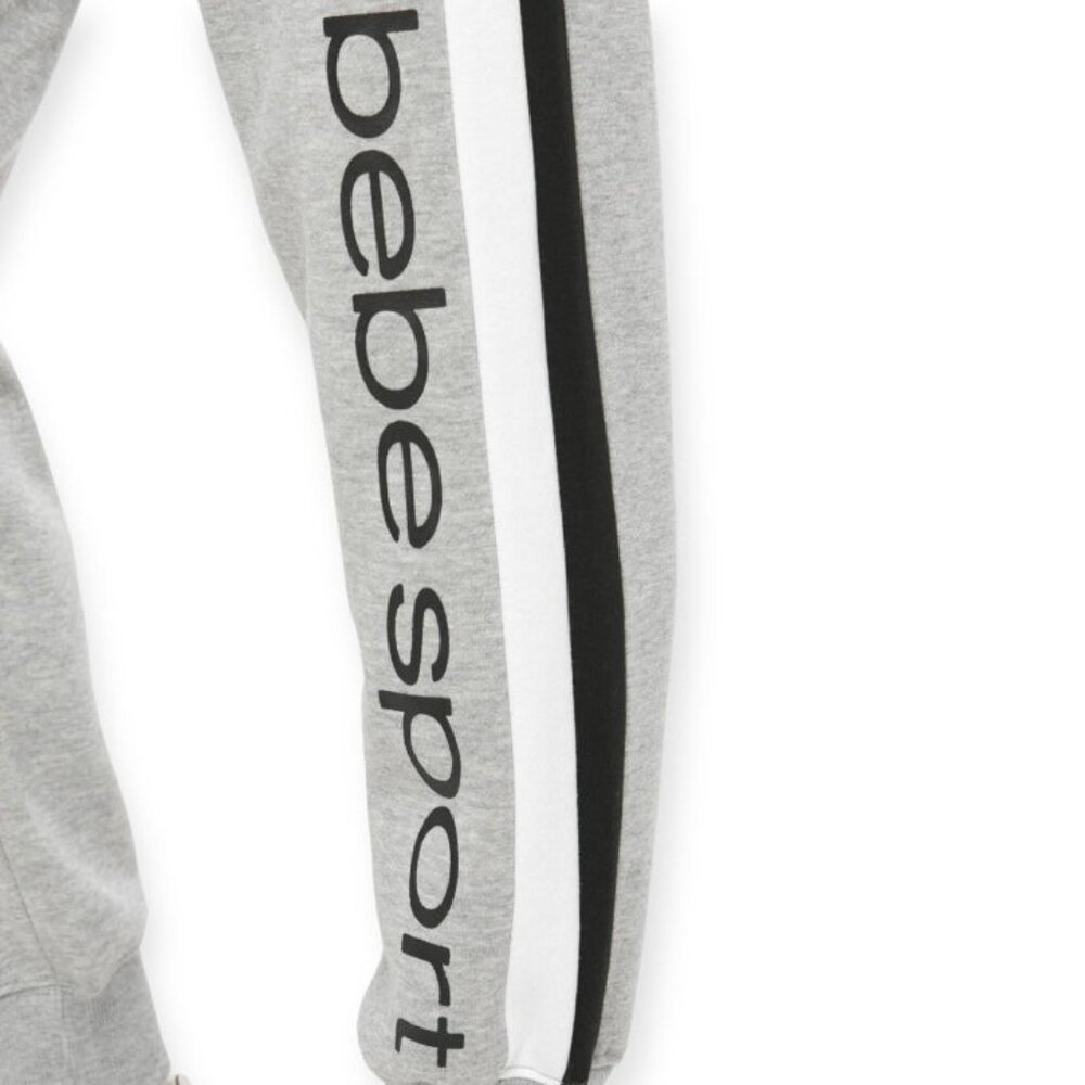 bebe Women's Sport Fleece Drawstring Waist Jogger Sweatpants Gray/Black/White - Picture 2 of 9